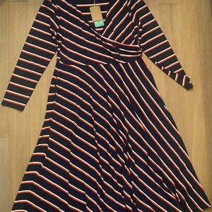 Striped Wrap Dress - Red, Navy and White